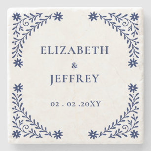 Elegant Boho Navy Floral Wedding Steinuntersetzer