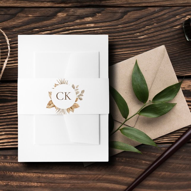 Elegant Boho Neutral Floral Monogram Wedding Einladungsbanderole (Von Creator hochgeladen)