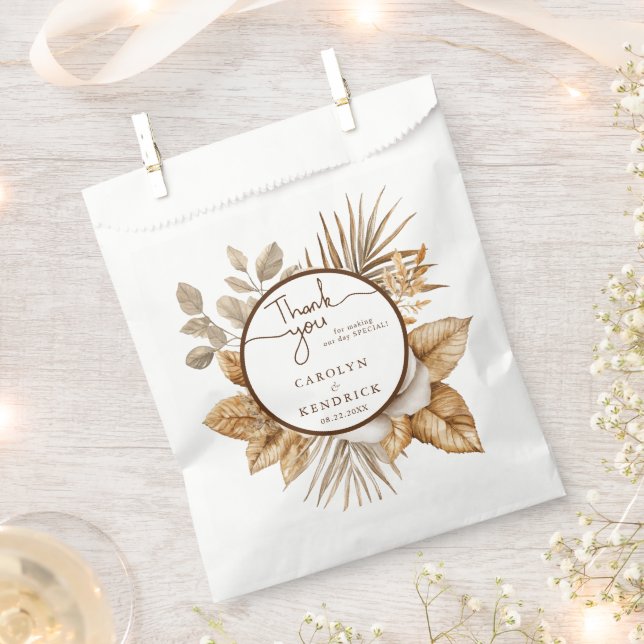 Elegant Boho Neutral Floral Wedding Vielen Dank Geschenktütchen (Ausgeschnitten)