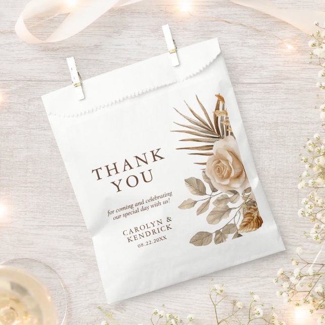 Elegant Boho Neutral Floral Wedding Vielen Dank Geschenktütchen (Ausgeschnitten)