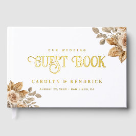 Elegant Boho neutrale florale Accents Wedding Gold Gästebuch