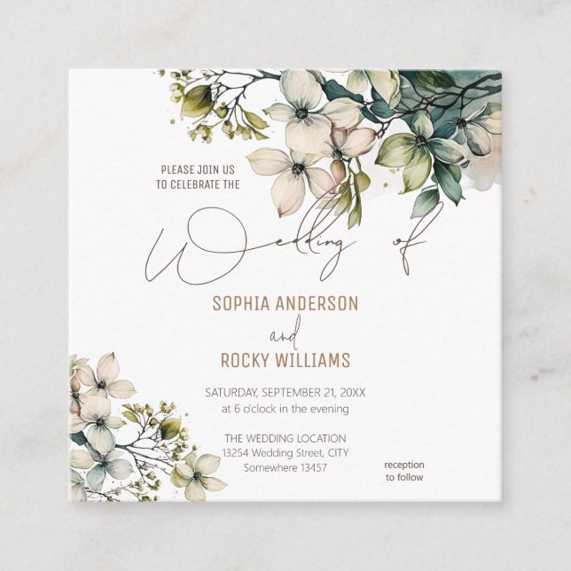 Elegant Boho Niedliche Wildblume Hochzeitskarte Fl Begleitkarte (Vorderseite)