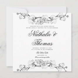 Elegant Boho Orchids Schwarz-weiß Einzigartige Hoc Einladung