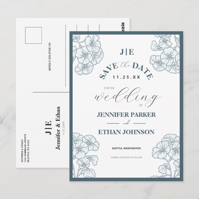Elegant Boho Pansy Botanical Save the Date Postkarte (Vorne/Hinten)