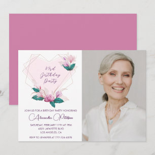 Elegant Boho Pink Floral Foto 83. Geburtstag Einladung
