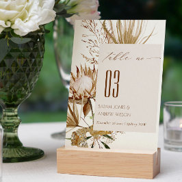 Elegant Boho Protea Ivory Dry Palm Floral Wedding Tischnummer