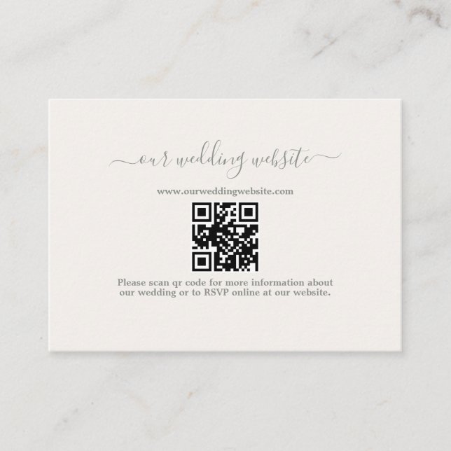 Elegant Boho QR Code Sage Green Wedding Website Begleitkarte (Vorderseite)