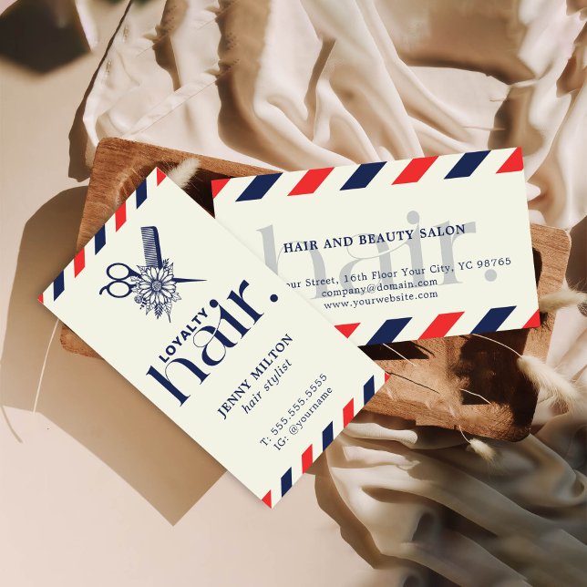 Elegant Boho Red Blue Scissors Hair Stylist Visitenkarte (Von Creator hochgeladen)