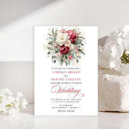 Elegant Boho Red White Greenery Wedding Invitation Einladung