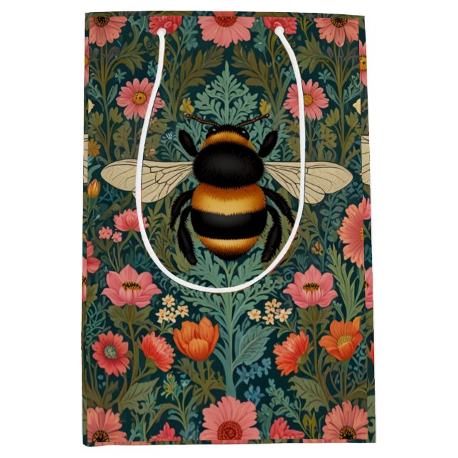 Elegant boho retro bumblebee spring florals  mittlere geschenktüte (Vorderseite)