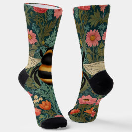 Elegant boho retro bumblebee spring florals  socken