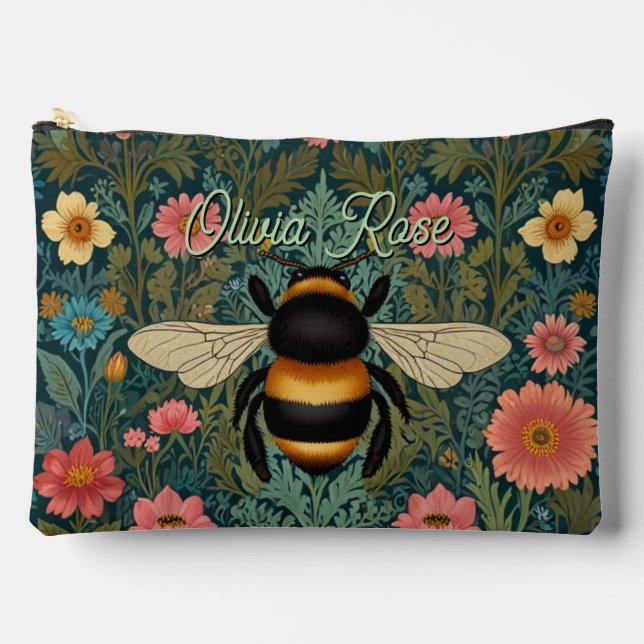 Elegant boho retro bumblebee spring florals  zubehörtasche (Vorderseite)