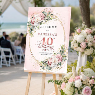 Elegant Boho Rosé Pink Floral 40. Geburtstags-Welc Poster