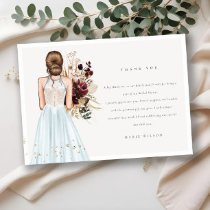 Elegant Boho Sky Blue Wedding Gown Brautparty Dankeskarte