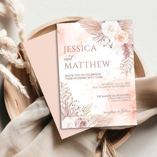 Elegant Boho Style Rosa Rose Einladung (Von Creator hochgeladen)