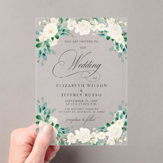 Elegant Boho Summer Elfenbeinblüte Hochzeit Acryleinladungen (Insitu (Handheld))