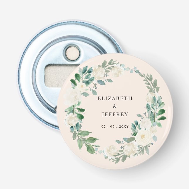 Elegant Boho Summer Elfenbeinblüte Hochzeit Flaschenöffner (Vorderseite)
