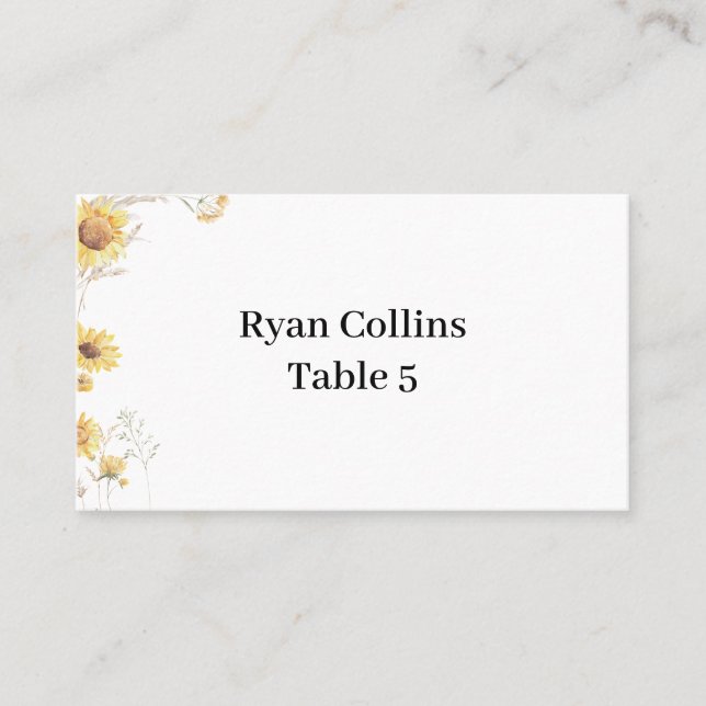 Elegant Boho Sunflower Platzkarten (Vorderseite)