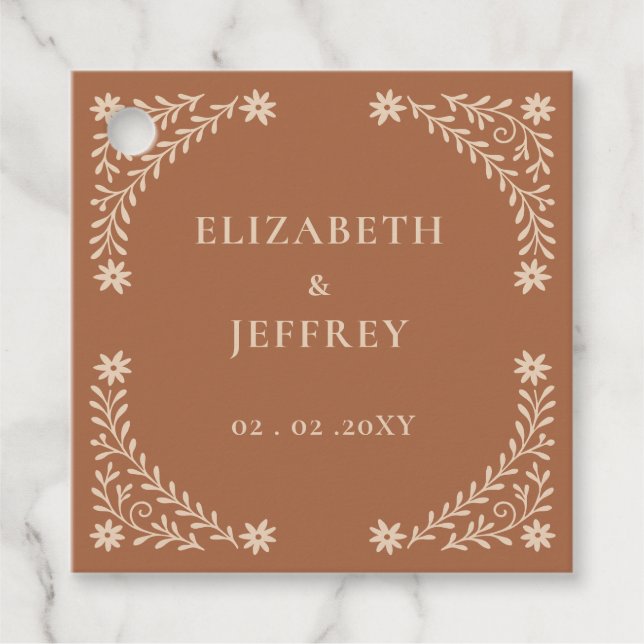 Elegant Boho Terracotta Floral Wedding Geschenkanhänger (Vorderseite)