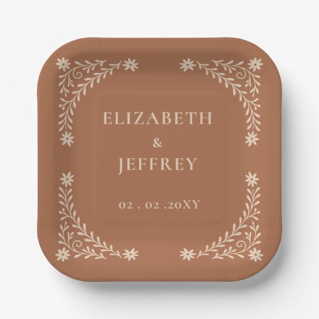 Elegant Boho Terracotta Floral Wedding Pappteller (Vorderseite)