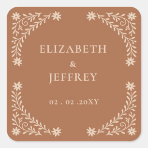 Elegant Boho Terracotta Floral Wedding Quadratischer Aufkleber