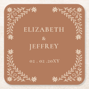 Elegant Boho Terracotta Floral Wedding Rechteckiger Pappuntersetzer