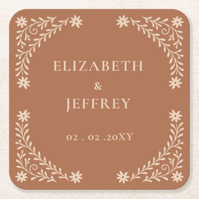 Elegant Boho Terracotta Floral Wedding Rechteckiger Pappuntersetzer (Vorderseite)