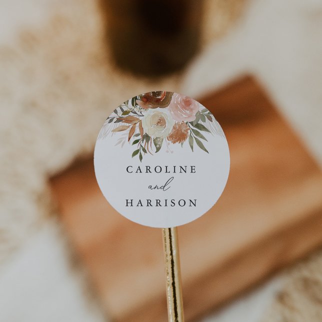 Elegant Boho Terracotta Floral Wedding Runder Aufkleber (Von Creator hochgeladen)