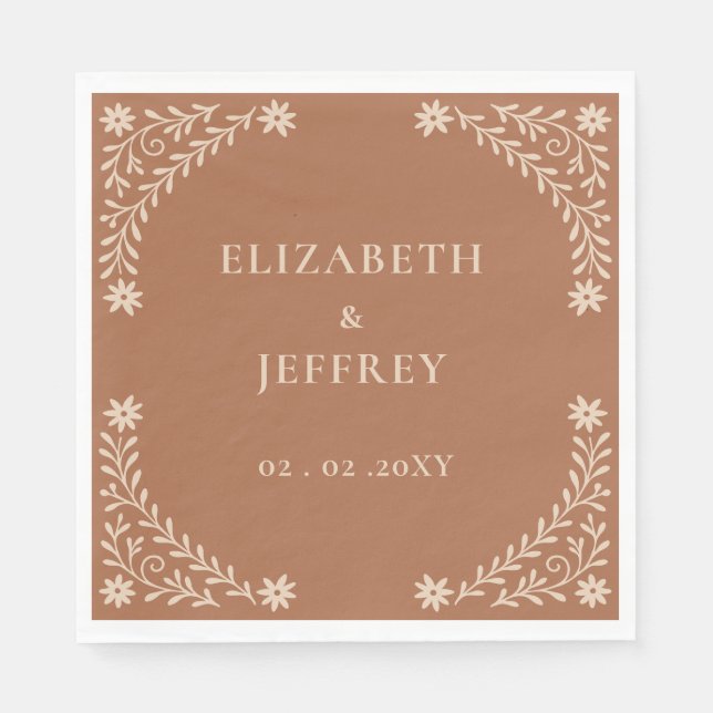 Elegant Boho Terracotta Floral Wedding Serviette (Vorderseite)
