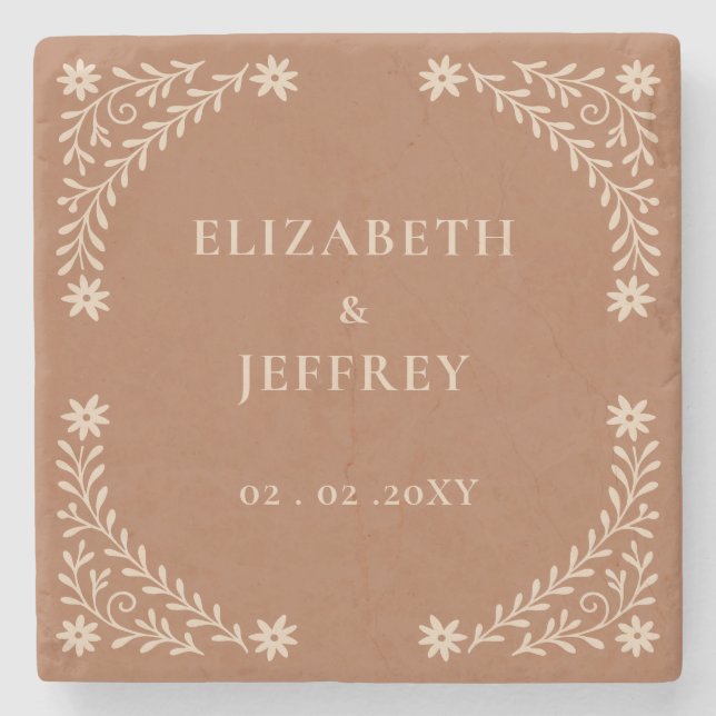 Elegant Boho Terracotta Floral Wedding Steinuntersetzer (Vorderseite)