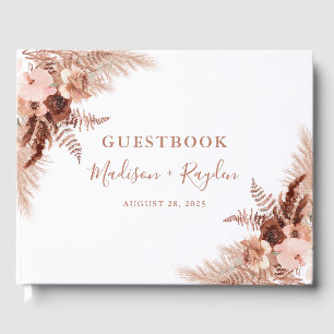 Elegant Boho Terracotta Pampas Grass Wedding Gästebuch