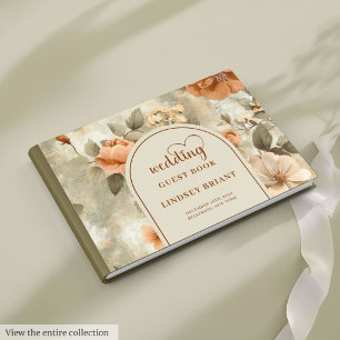 Elegant Boho Terrakotta Elfenbein Salbei Blumen Ho Gästebuch