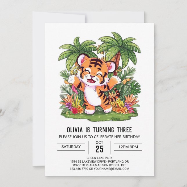 Elegant Boho Tiger Digital Geburtstag Einladung (Vorderseite)