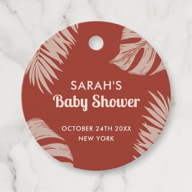 Elegant Boho Tropical Blätter Baby Shower Geschenkanhänger (Vorderseite)