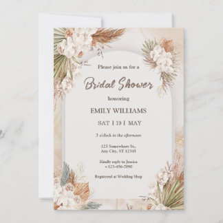 Elegant Boho Tropical Pampas Grass Bridal Shower Einladung
