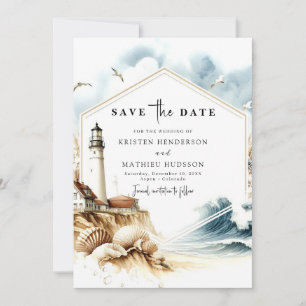 Elegant Boho Typografy Lighthouse Wedding Save The Date