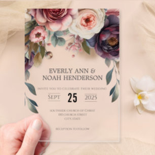 Elegant Boho Viktorianisch Rose Bouquet Wedding Acryleinladungen