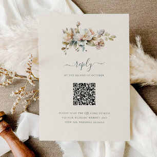 Elegant Boho Vintag Floral QR Code Wedding RSVP Karte