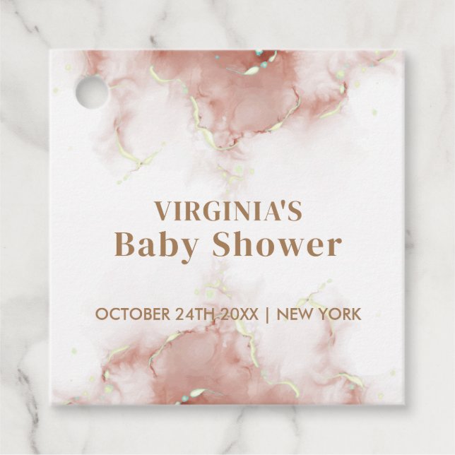 Elegant Boho Watercolor Agate Gold Baby Shower Geschenkanhänger (Vorderseite)