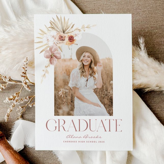 Elegant Boho Watercolor Floral | FOTO ABSCHLUSS Ankündigung (Elegant Boho Floral Photo Graduation Announcement)