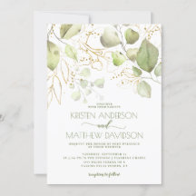 Elegant Boho Watercolor Grüne Goldene Hochzeit
