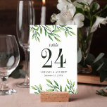Elegant Boho Watercolor Grüne Hochzeit Tischnummer<br><div class="desc">Genießen Sie Ihre botanische Gartenhochzeit mit diesen Hochzeitskarten. Elegantes und modernes Gründesign mit Aquarellfarben bemalten Ästen, oben und unten mit Blätter aus Blattwerk. Diese böhmischen Hochzeitskarten sind perfekt für eine Hochzeitsfeier im Frühling oder Sommer im Freien, Land oder Natur. Wenn Sie Hilfe mit der Vorlage, benötigen weitere benutzerdefinierte Arbeit bitte...</div>