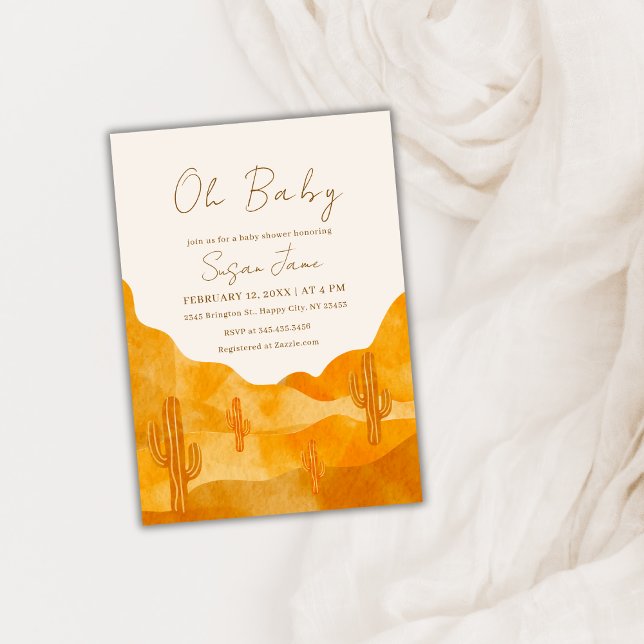 Elegant Boho Watercolor Wüste Cactus Baby Shower Einladung (Elegant Boho Watercolor Desert Cactus Baby Shower Invitation)