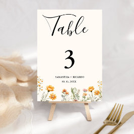 Elegant Boho Weadow Ivory Wildblume Wedding Tischnummer
