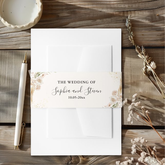 Elegant Boho Wedding with Beige & Yellow Flowers Einladungsbanderole (Von Creator hochgeladen)