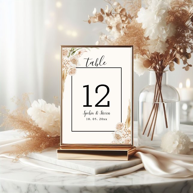 Elegant Boho Wedding with Beige & Yellow Flowers Tischnummer (Von Creator hochgeladen)