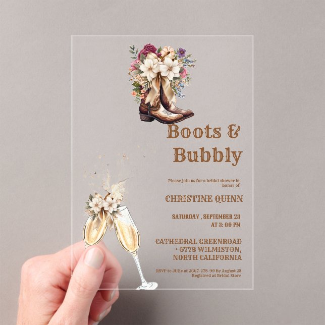 Elegant Boho Western Cowboy Bridal Shower Acryleinladungen (Insitu (Handheld))