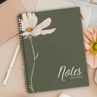 Elegant Boho White Blume Minimal Notizbuch