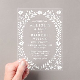 Elegant Boho White Floral Wedding Acryleinladungen