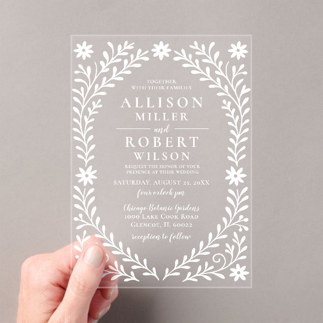 Elegant Boho White Floral Wedding Acryleinladungen (Insitu (Handheld))